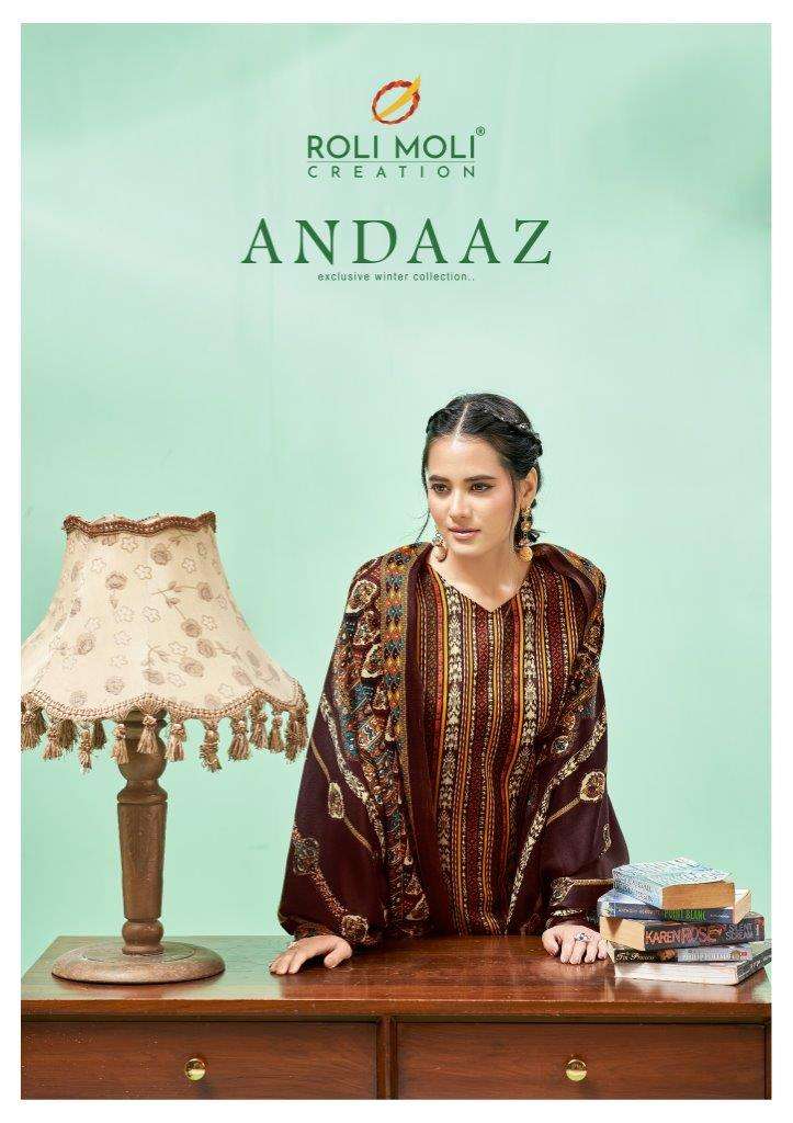 ANDAAZ VOL-01 BY ROLI MOLI 1001 TO 1008 SERIES SOFT PASHMINA PRINTED DRESSES