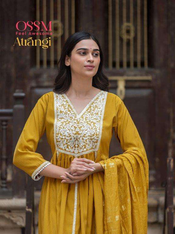 ATRANGI BY OSSM 101 TO 104 SERIES FANCY PURE VISCOSE ROMAN SILK WORK DRESSES