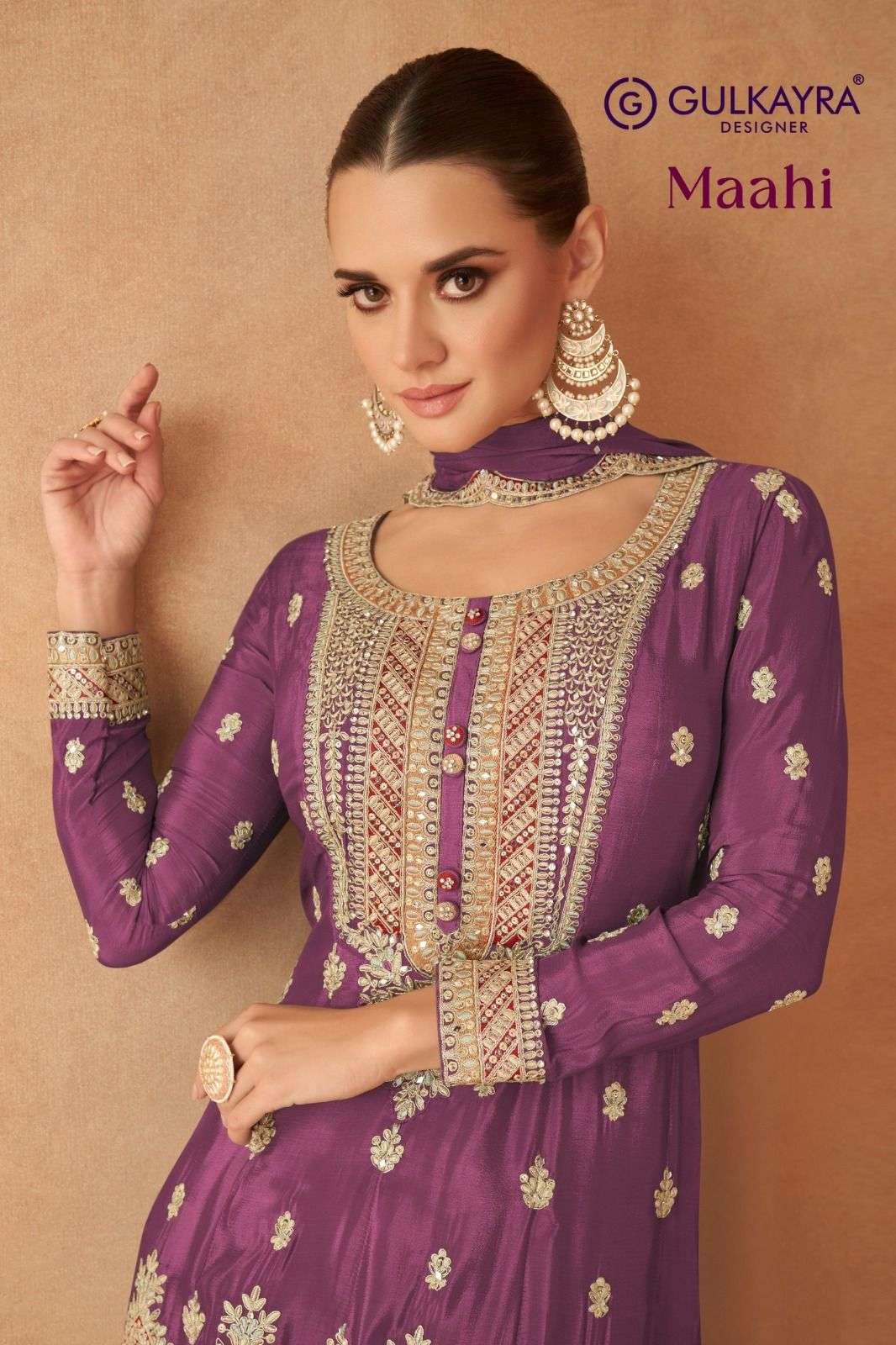 MAAHI BY GULKAYRA 7451-A TO 7451-C DESIGNER REAL CHINON WORK DRESSES