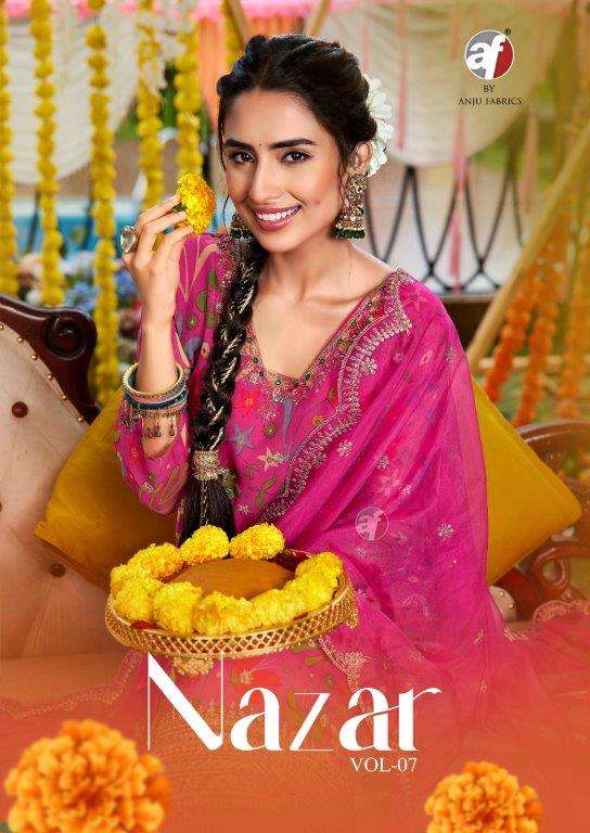 NAZAR VOL-7 BY ANJU FABRICS 4051 TO 4056 SERIES ORGANZA PRINTED DRESSES