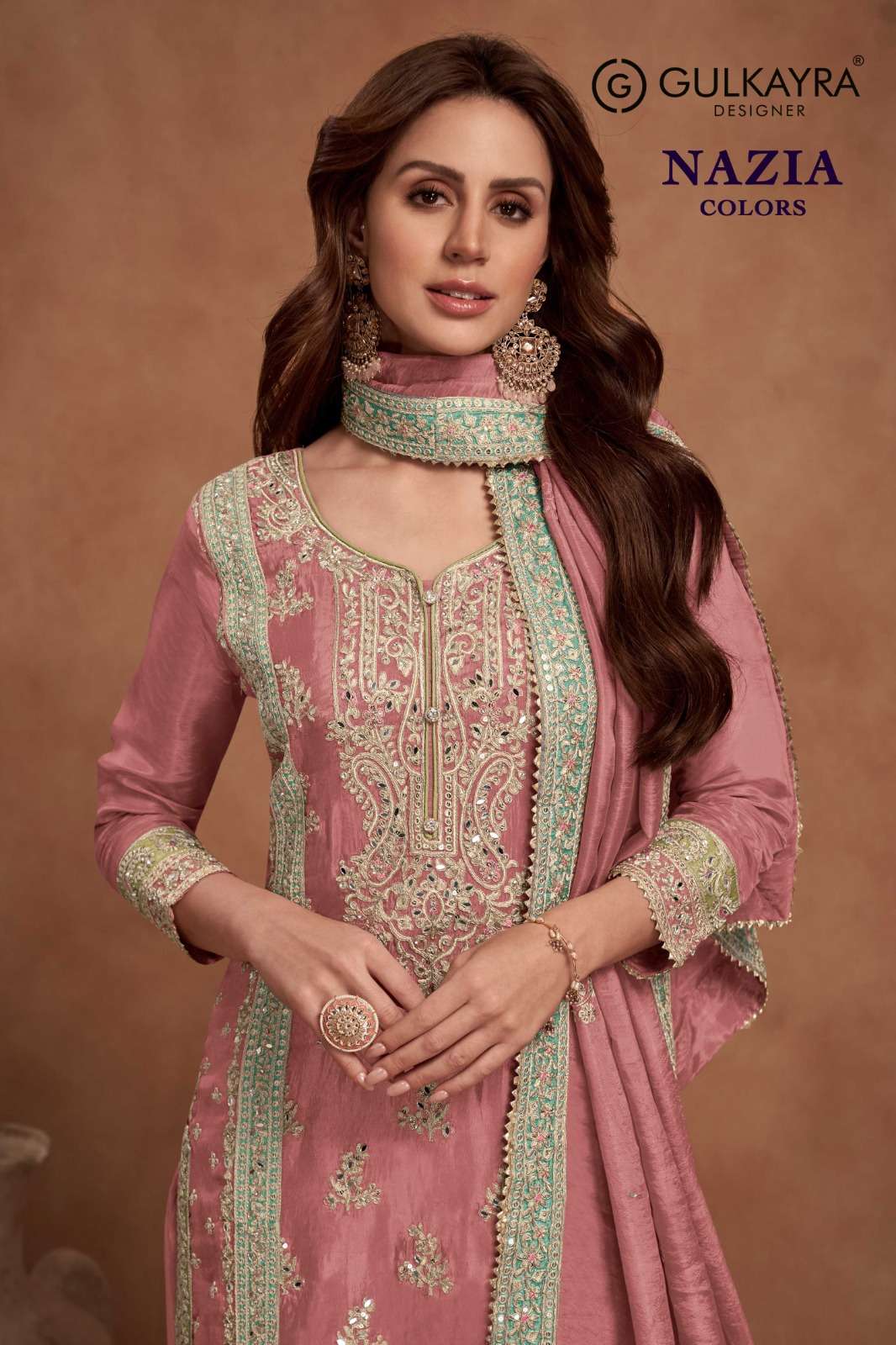 NAZIA GOLD BY GULKAYRA 7453-D TO 7453-F DESIGNER REAL SIMAR SILK WORK DRESSES