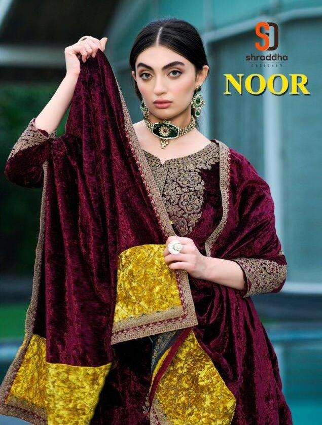 NOOR VOL-01 BY SHRADDHA DESIGNER 1001 TO 1004 SERIES VELVET EMBROIDERY DRESSES