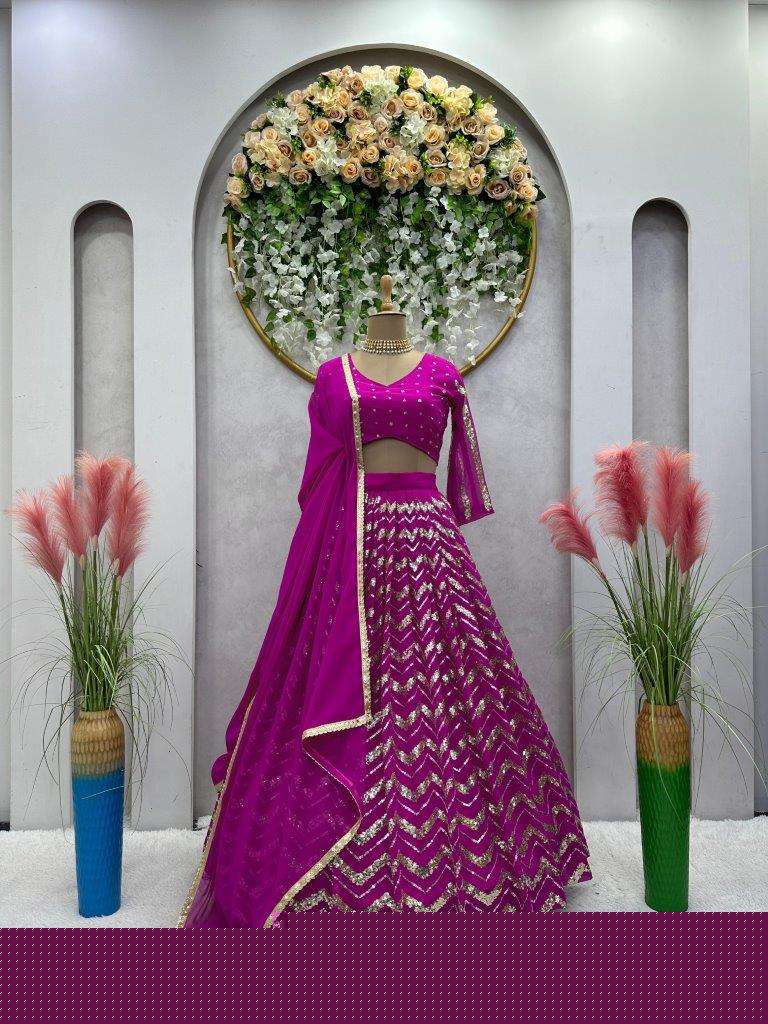 QRC-252 COLOR BY ASLIWHOLESALE DESIGNER FANCY FAUX GEORGETTE LEHENGAS