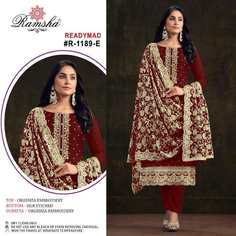 R-1189 COLOURS BY RAMSHA HEAVY EMBROIDERED ORGENZA PAKISTANI DRESSES