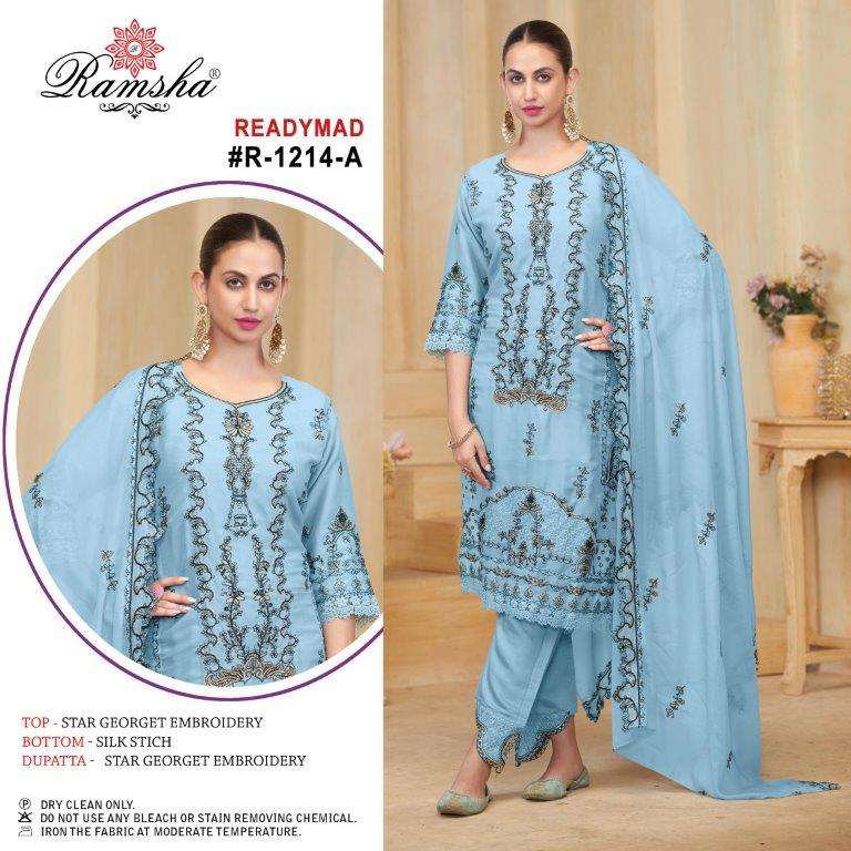 R-1214 NX BY RAMSHA DESIGNER GEORGETTE EMBROIDERY STITCHED PAKISTANI DRESSES