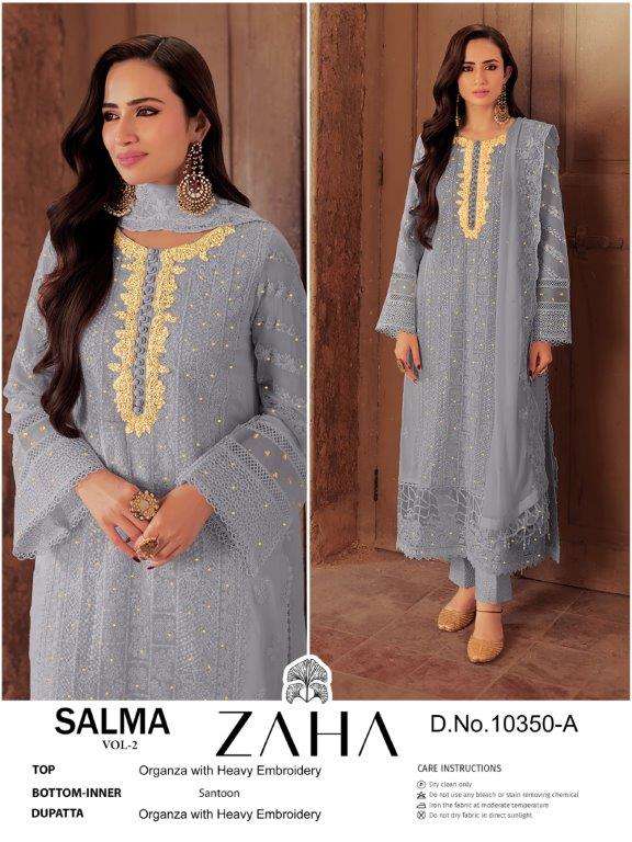 SALMA VOL-02 BY ZAHA DESIGNER ORANGZA HEAVY EMBROIDERY PAKISTANI DRESSES