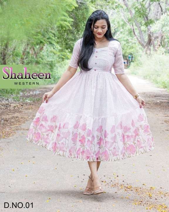 SHAHEEN BY ARYA DRESS MAKER DESIGNER FANCY HEAVY CHANDERI MODEL PRINT KURTIS