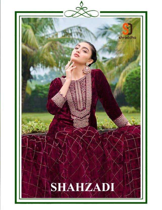 SHAHZADI VOL-01 BY SHRADDHA DESIGNER 1001 TO 1004 SERIES VELVET EMBROIDERY DRESSES