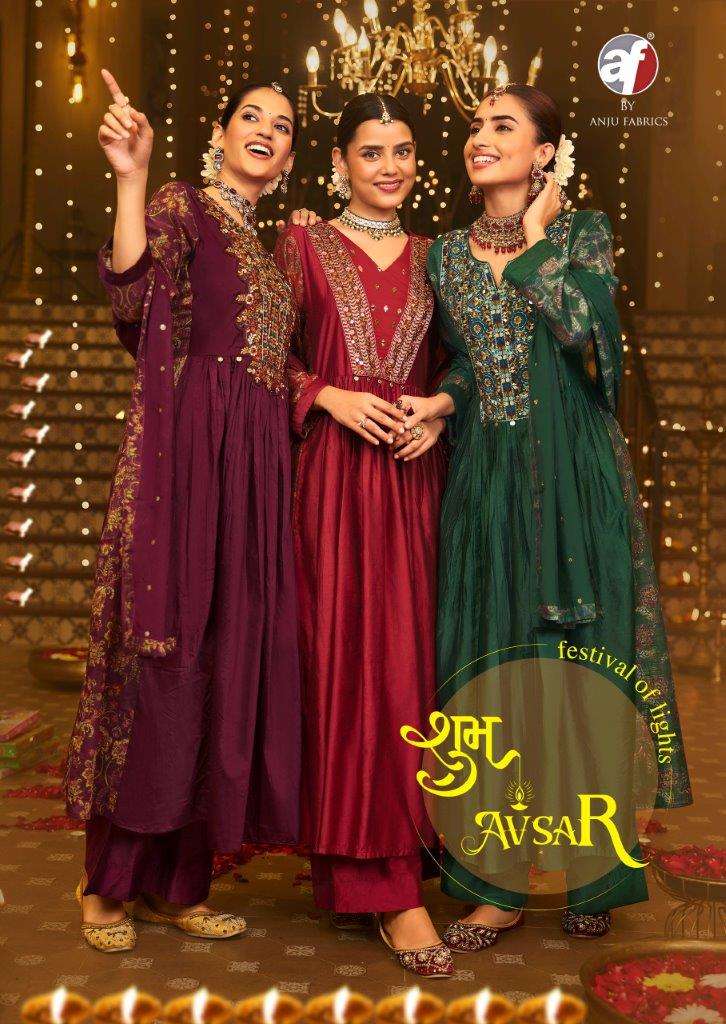 SHUBH AVSAR BY ANJU FABRIC 4061 TO 4065 SERIES VISCOSE BY NYLON WORK DRESSES