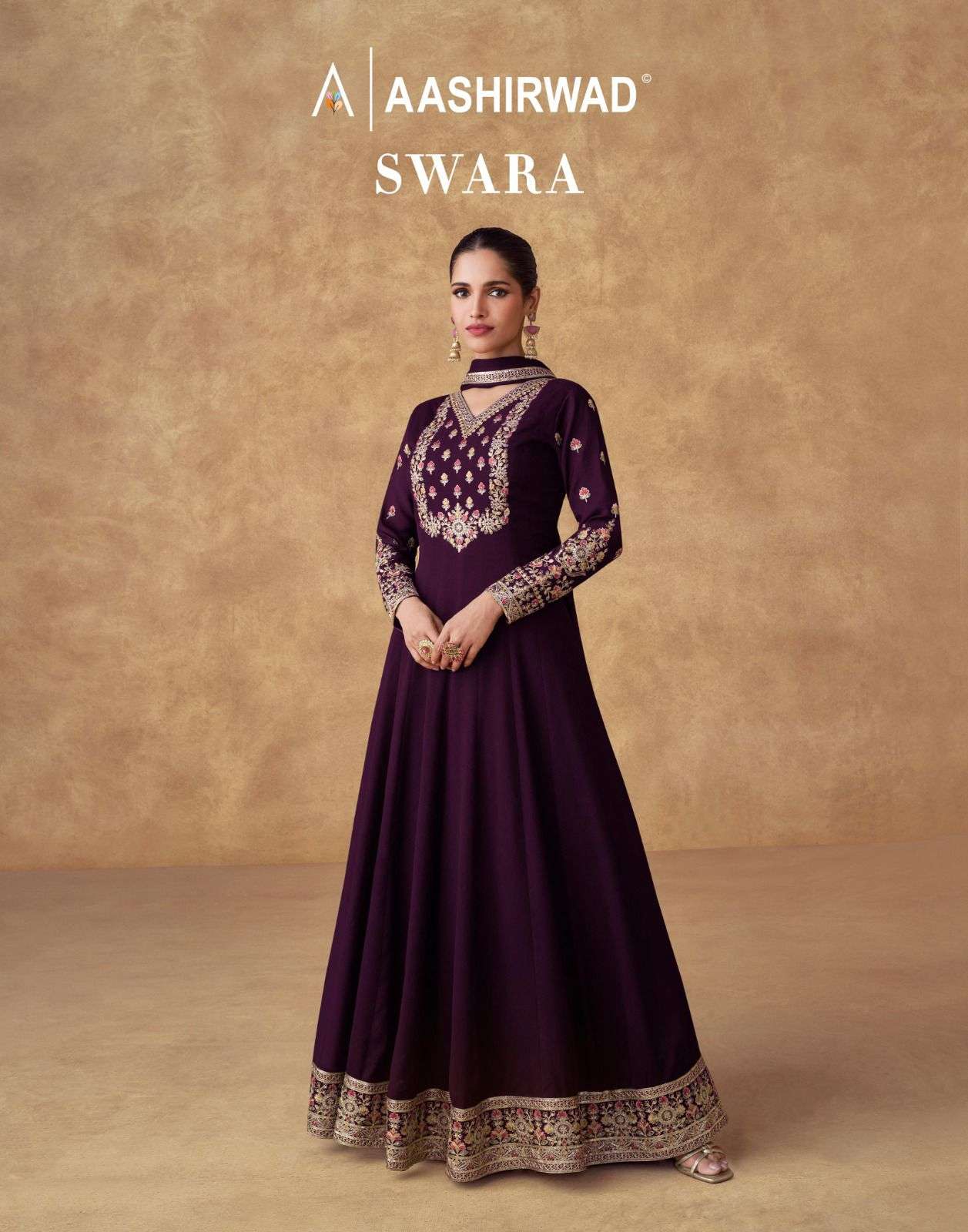 SWARA BY AASHIRWAD CREATION 10076 TO 10079 SERIES DESIGNER CHINON SILK DRESSES