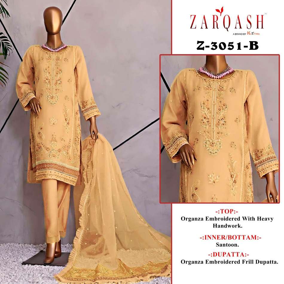 Z-3051 COLOURS BY ZARQASH DESIGNER ORGANZA HEAVY EMBROIDERED DRESSES