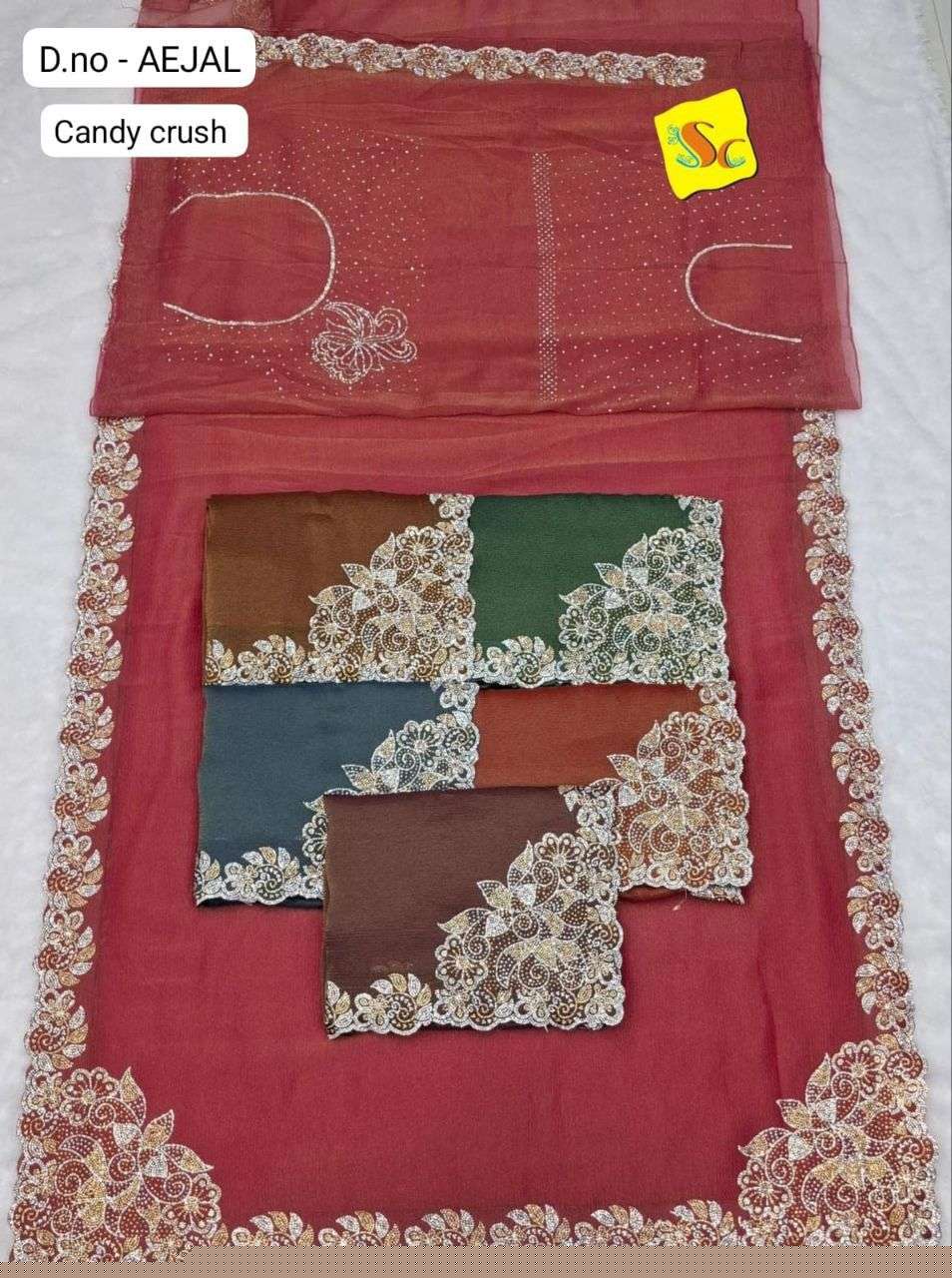 AEJAL COLOUR BY ASLIWHOLESALE DESIGNER SOFT FANCY HAND WORK SAREES