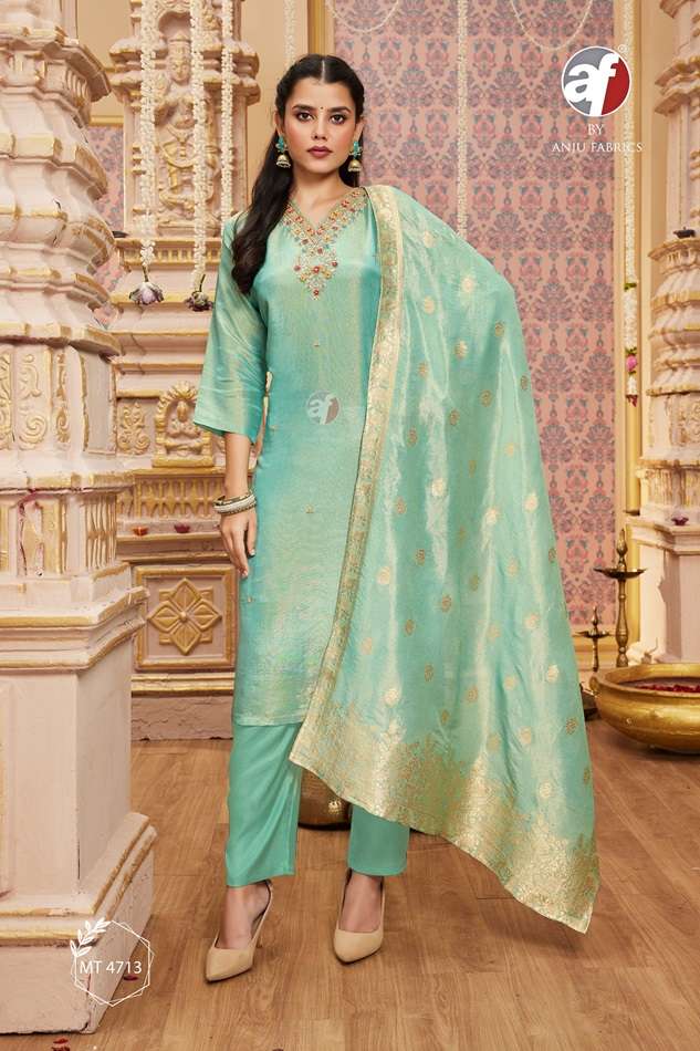 AF-4713 BY ANJU FABRICS DESIGNER FANCY PURE TISSUE SHIMMER PUNJABI DRESSES