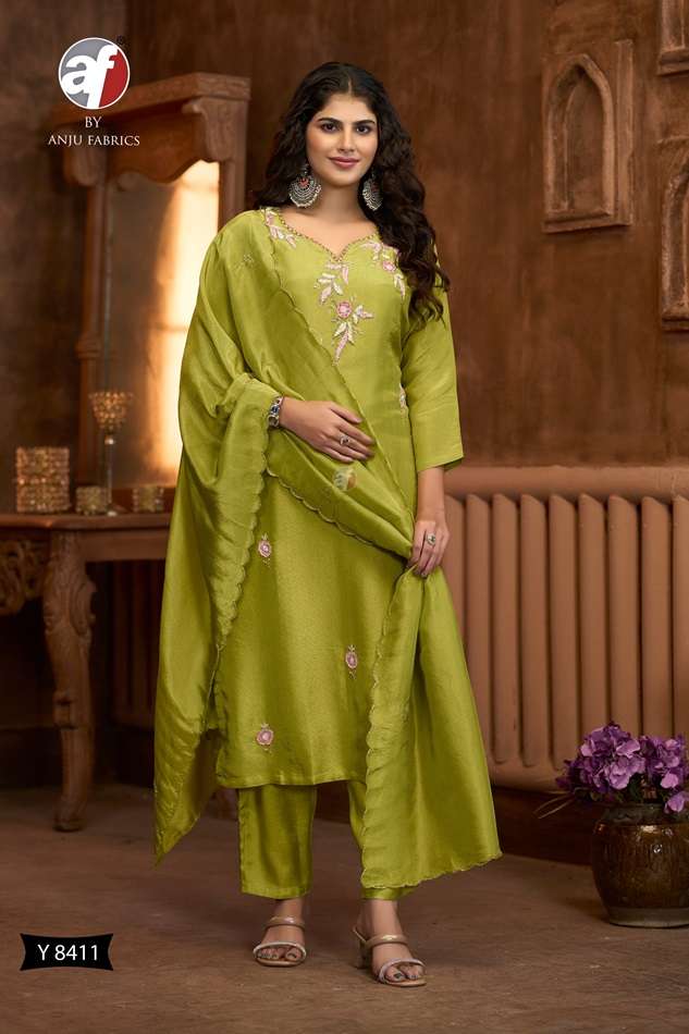 AF-8411 BY ANJU FABRICS DESIGNER FANCY PURE TISSUE SHIMMER PUNJABI DRESSES