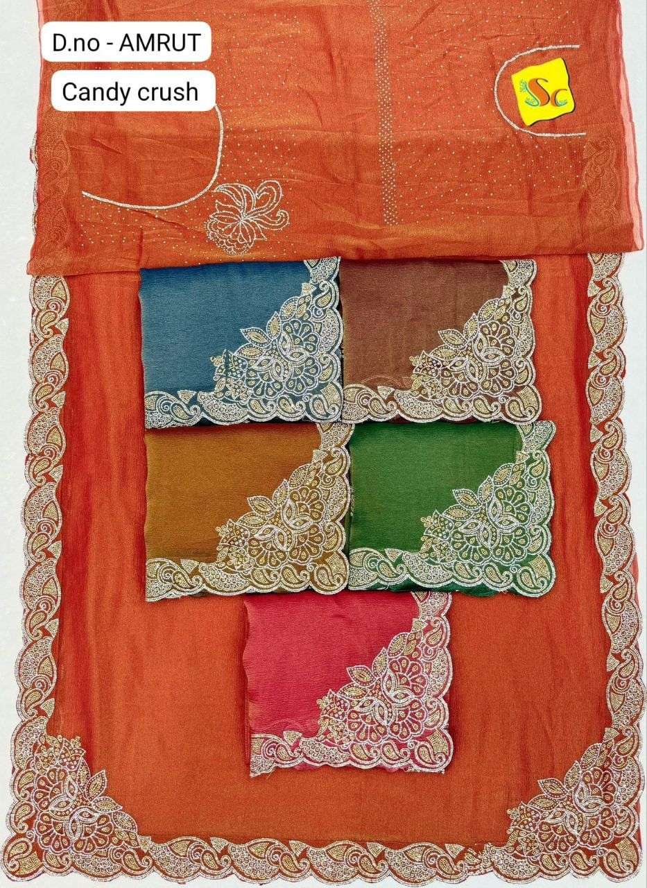 AMRUT COLOUR BY ASLIWHOLESALE DESIGNER SOFT FANCY HAND WORK SAREES