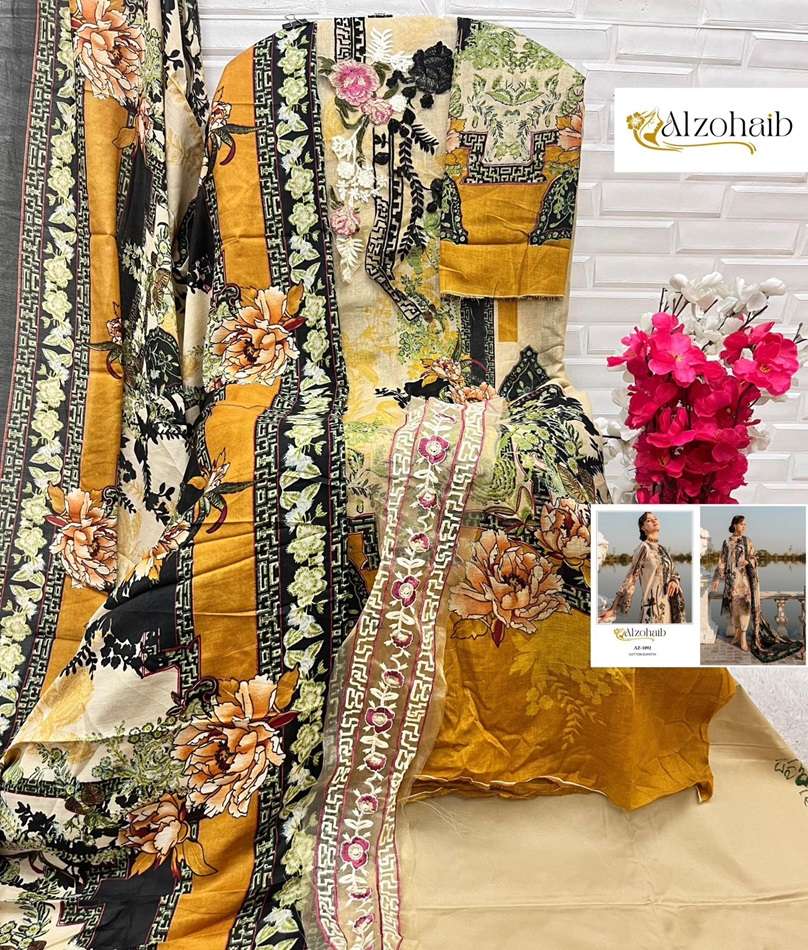 AZ-1092 HIT DESIGN BY ALZOHAIB HEAVY EMBROIDERED PURE COTTON PAKISTANI DRESSES