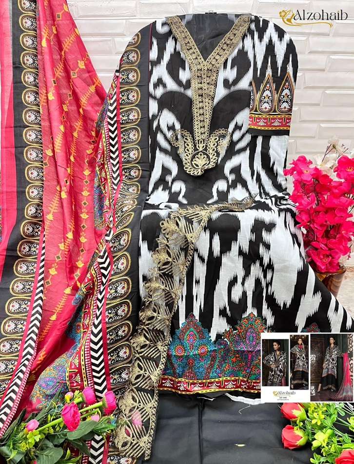 AZ-1102 HIT DESIGN BY ALZOHAIB HEAVY EMBROIDERED PURE COTTON PAKISTANI DRESSES