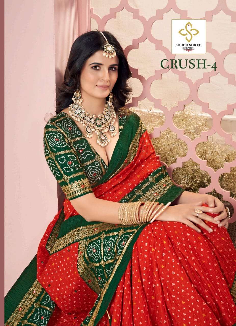 CRUSH VOL-04 BY SHUBH SAREES PURE SILK BANDHANI PRINTED SAREES 