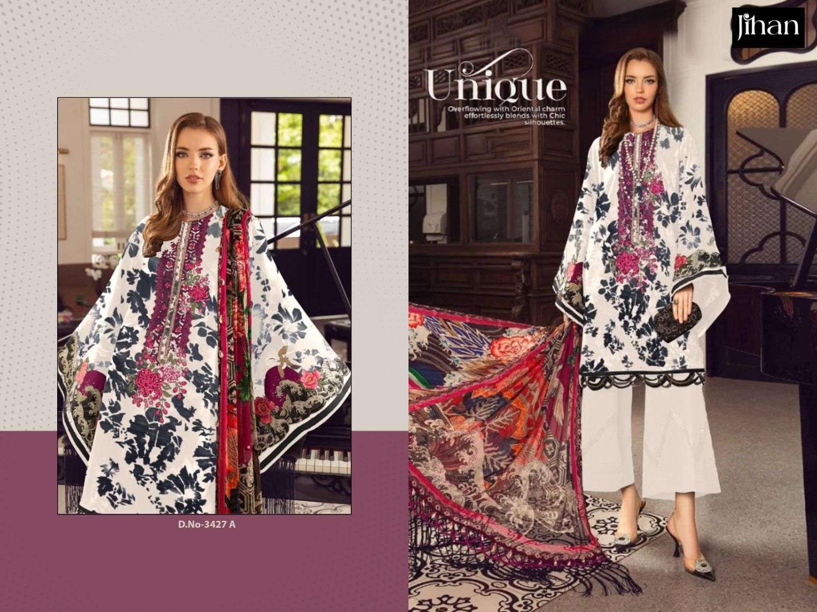 JIHAN 3425 SERIES BY JIHAN DESIGNER PURE HEAVY COTTON PRINT EMBROIDERY DRESSES