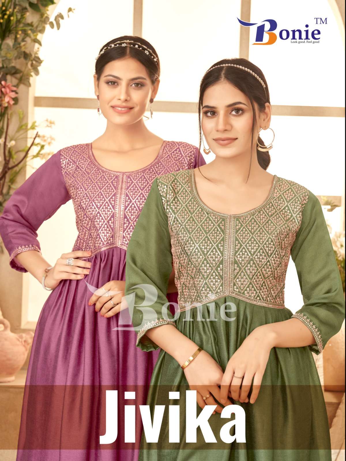 JIVIKA VOL-01 BY BONIE 1001 TO 1008 SERIES FANCY WORK KURTIS