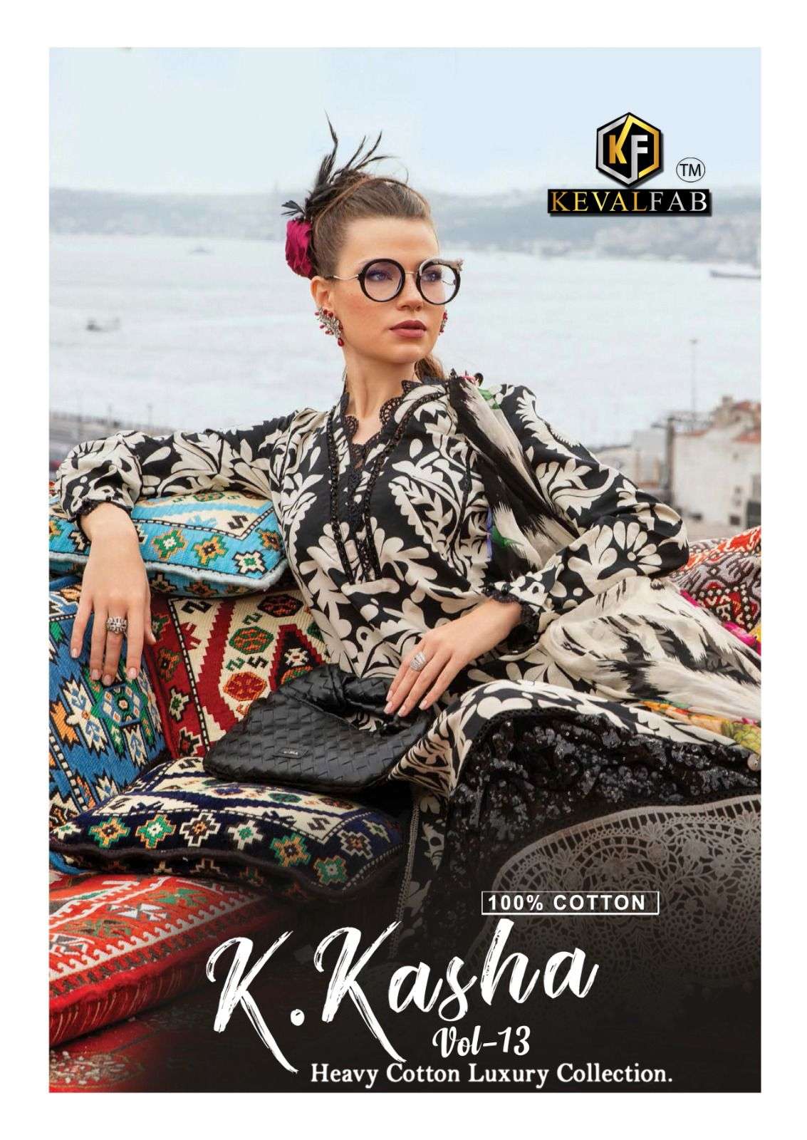 K.KASHA VOL-13 BY KEVAL FAB 13001 TO 13006 SERIES COTTON PAKISTANI DRESSES