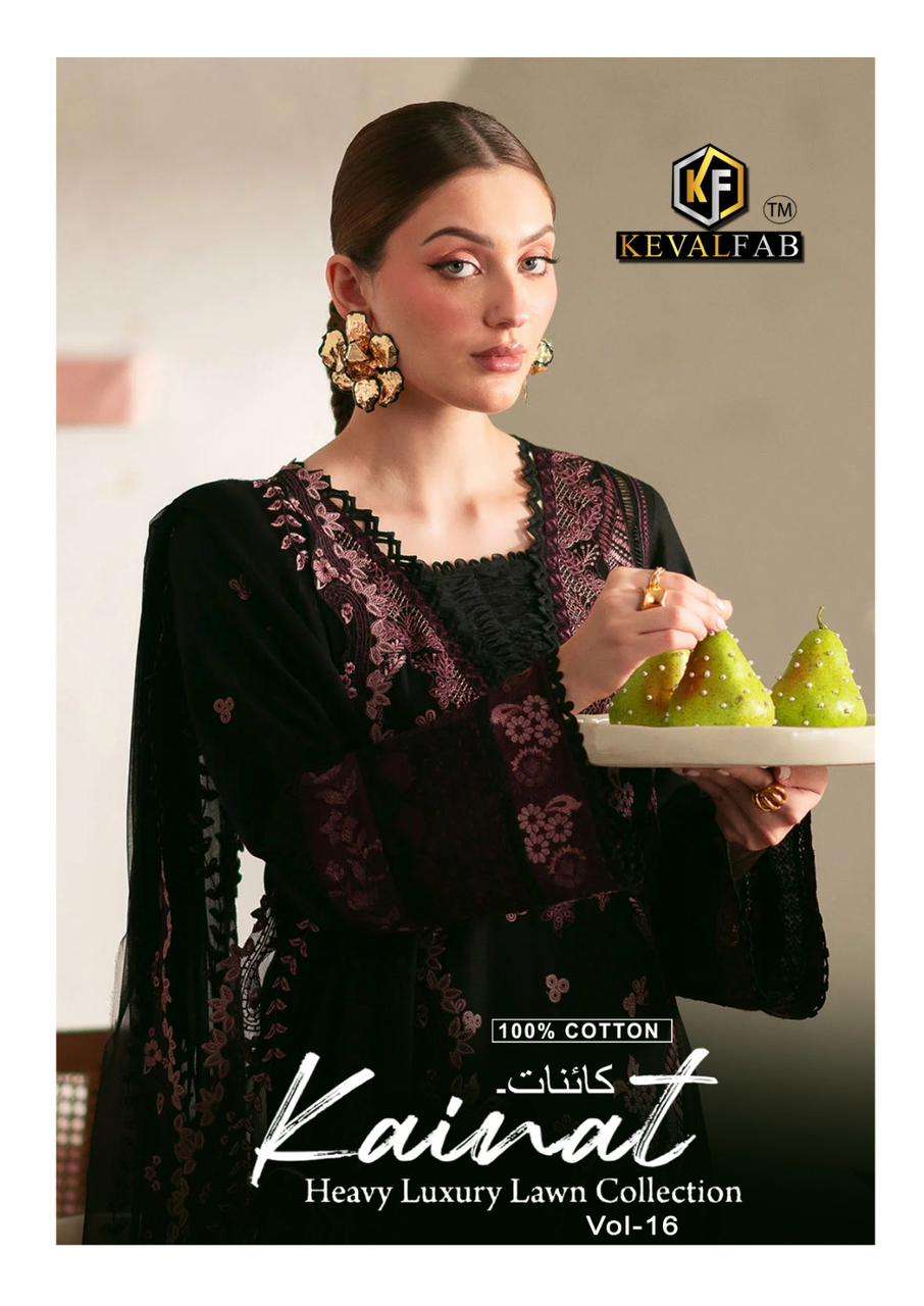 KAINAT VOL-16 BY KEVAL FAB 16001 to  HEAVY LAWN COTTON PRINTED PAKISTANI DRESSES