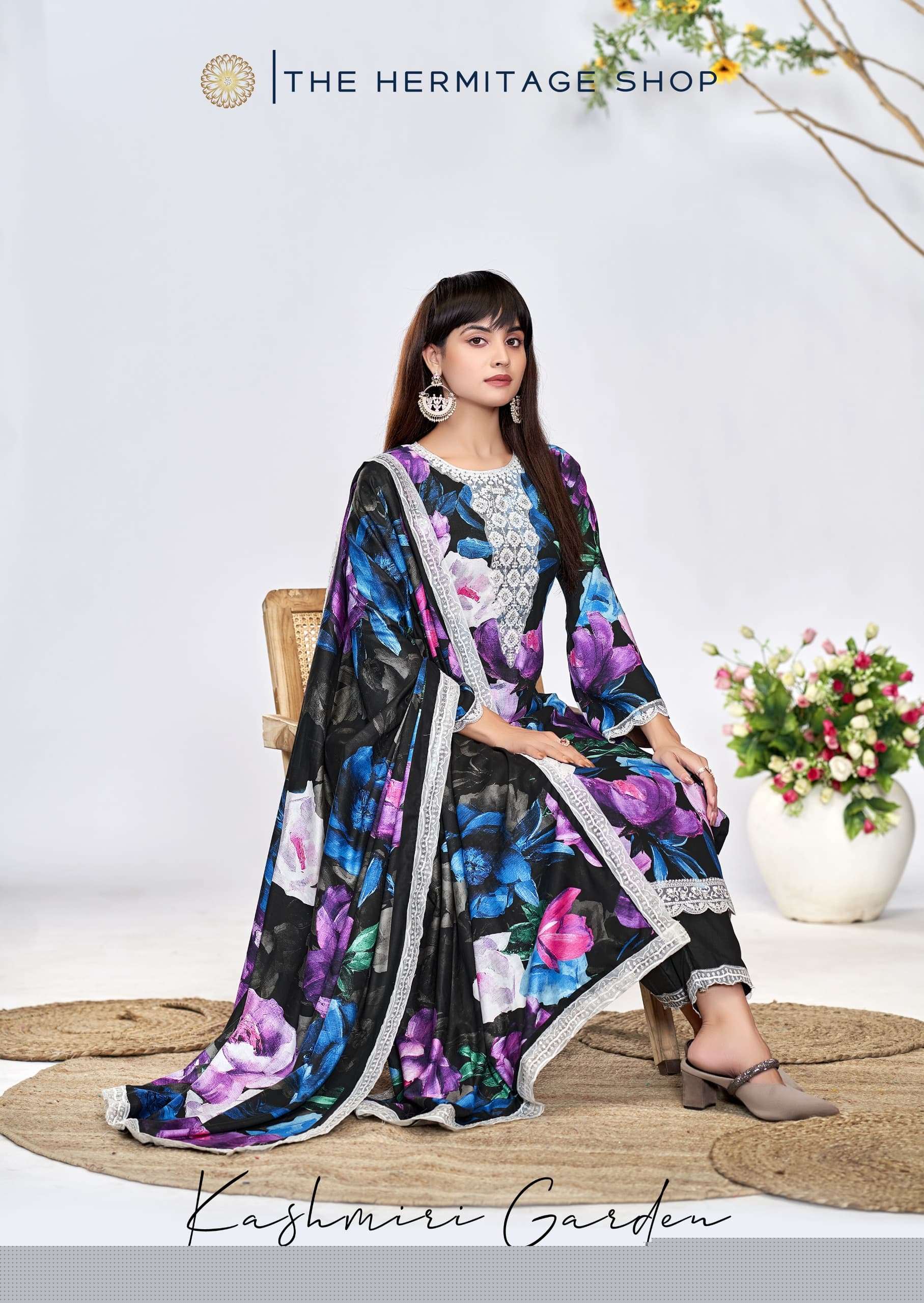 KASHMIRI GARDEN BY HERMITAGE CLOTHING 1001 TO 1006 VISCOSE LAWN PRINTED DRESSES