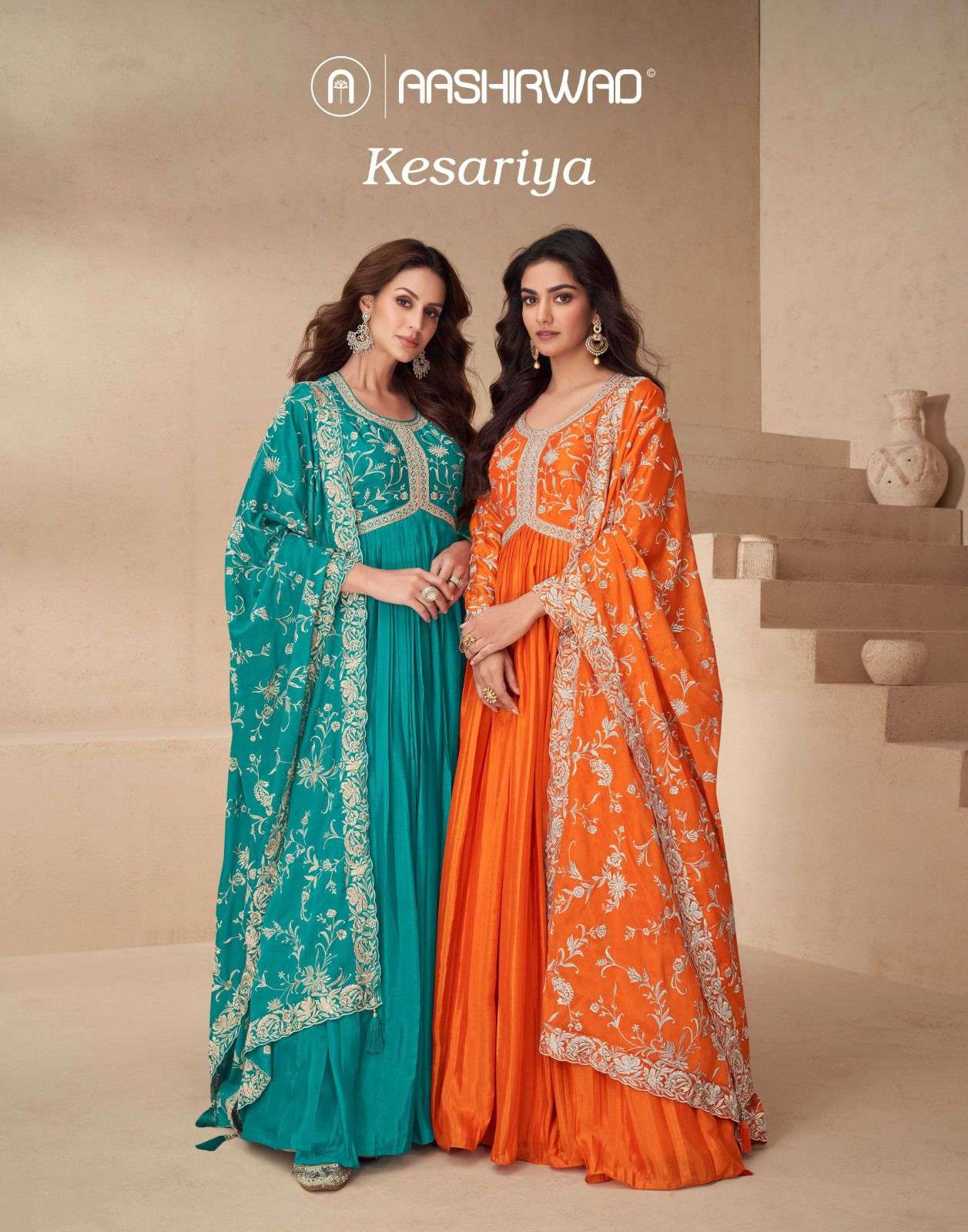 KESARIYA BY AASHIRWAD CREATION 10140 TO 10143 SERIES DESIGNER CHINON SILK DRESSES