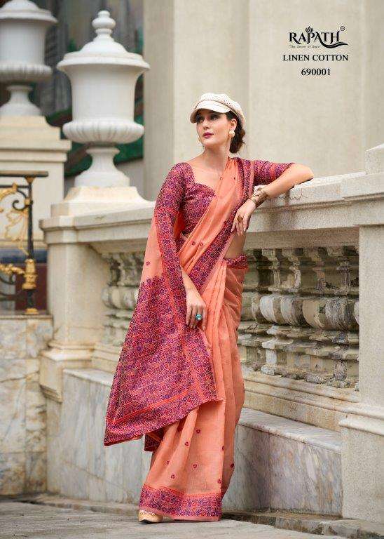 LINEN COTTON BY RAJPATH 690001 TO 690006 SERIES SOFT LINEN COTTON SAREES 