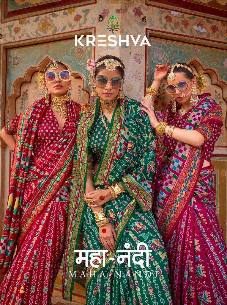 MAHA-NANDI BY KRESHVA 701 TO 706 SERIES SOFT PV SIGMA SILK PRINTED SAREES