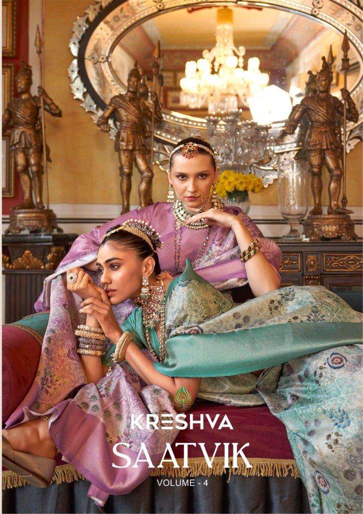 SAATVIK VOL-04 BY KRESHVA TUSSER SILK WITH DIGITAL PRINTED ZARI BORDER SAREES