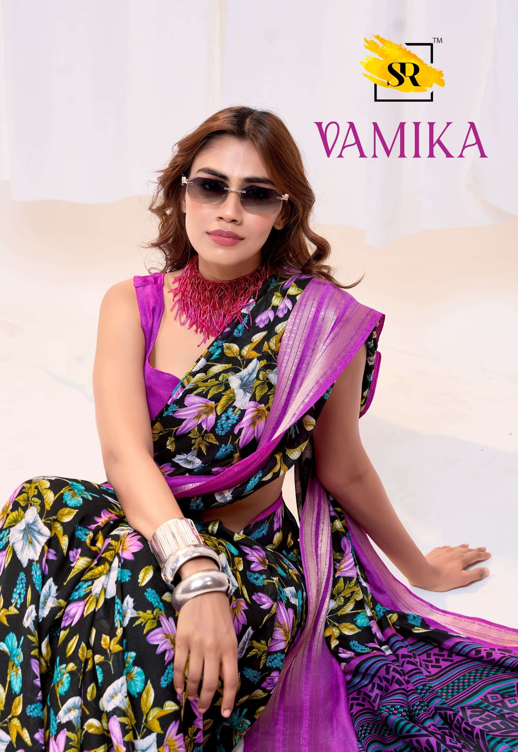 VAMIKA BY SR DESIGNER 1001 TO 1010 SERIES BLACK MESS MELO PRINTED SAREES