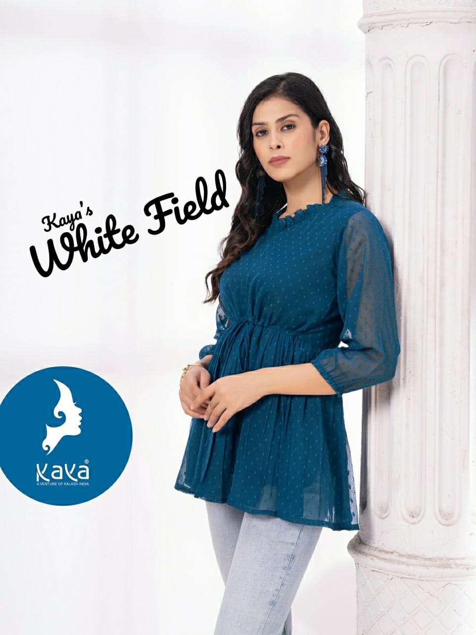 WHITE FIELD VOL-01 BY KAYA 01 TO 06 SERIES DESIGNER FANCY GEORGETTE PRINTED TOPS