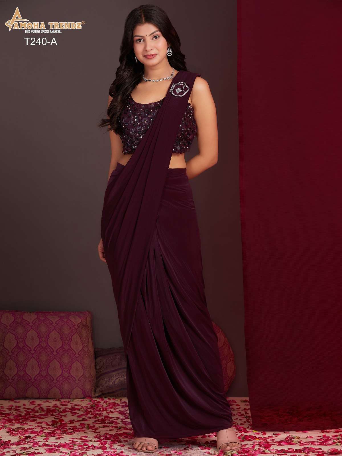 AMOHA T-240 COLOURS BY AMOHA TRENDZ LIVA-SILK FABRIC STITCHED SAREES