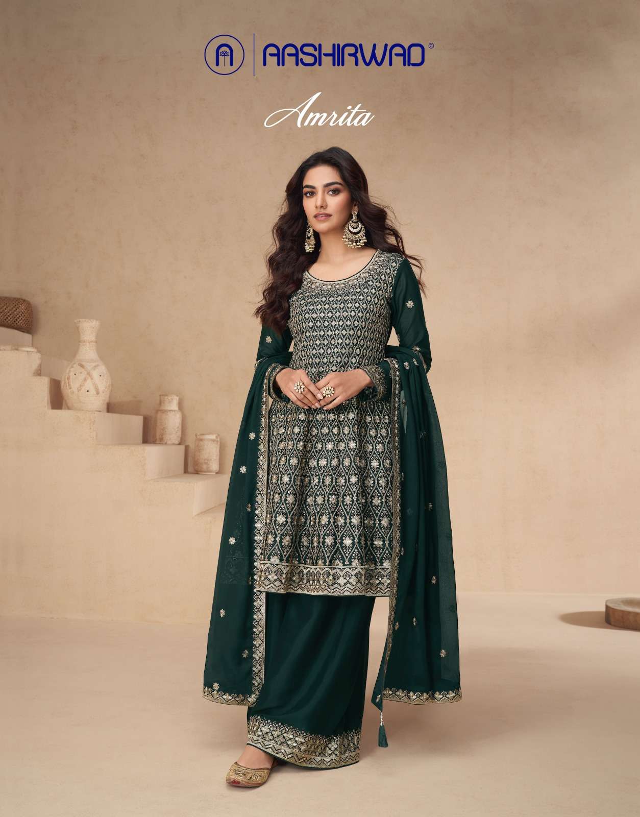 AMRITA BY AASHIRWAD CREATION 10145 TO 10149 SERIES DESIGNER CHINON SILK DRESSES