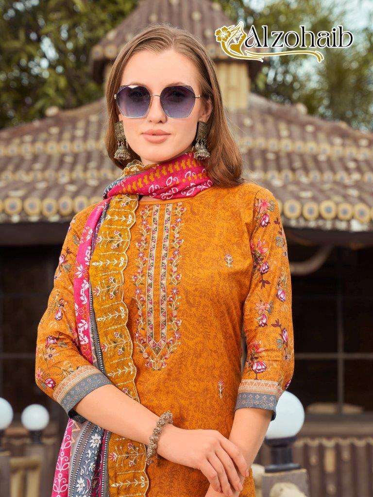 AZ-1086 SERIES BY ALZOHAIB HEAVY EMBROIDERED PURE COTTON PAKISTANI DRESSES