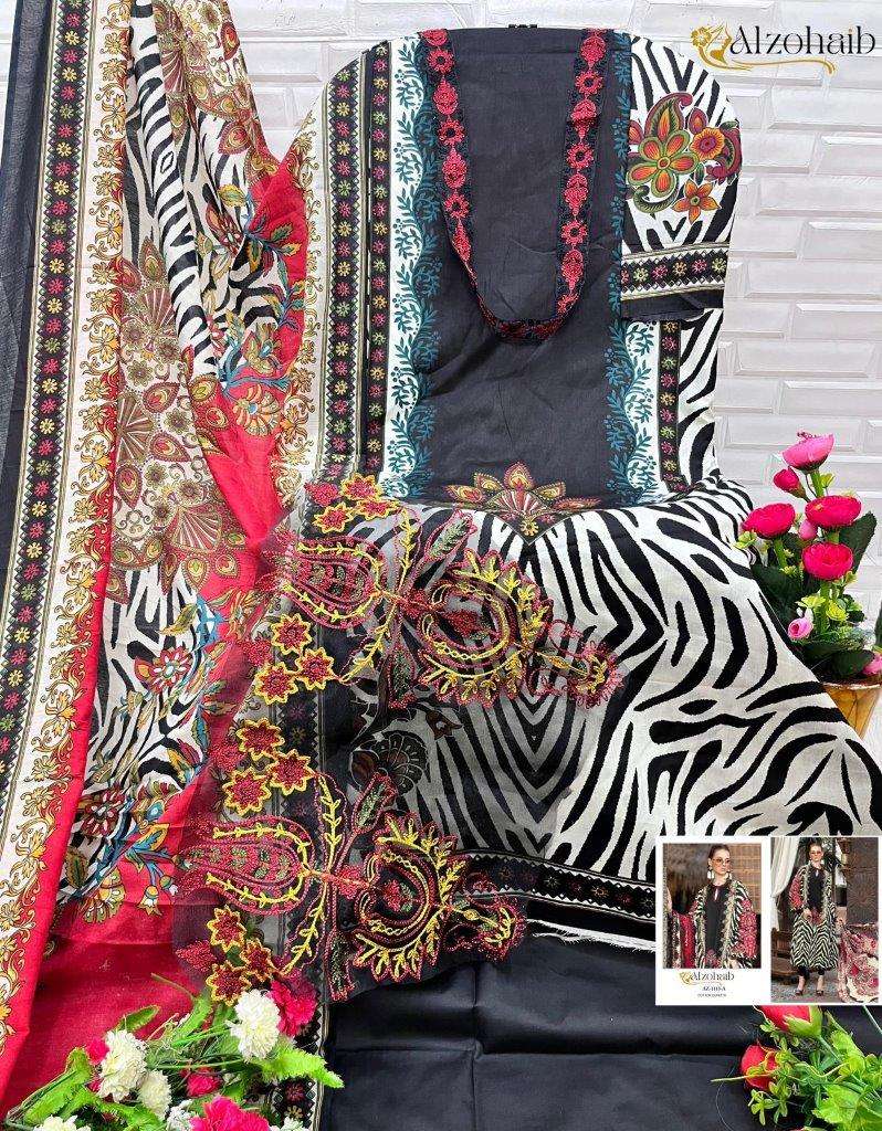 AZ-1113 NX BY ALZOHAIB HEAVY EMBROIDERED PURE COTTON PRINTE PAKISTANI DRESSES