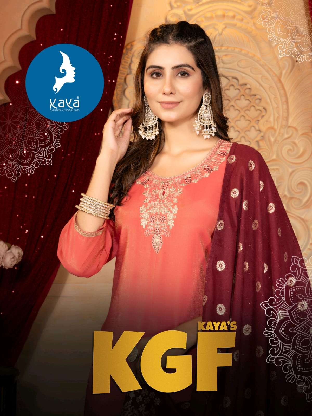 KGF VOL-01 BY KAYA 01 TO 06 SERIES DESIGNER FANCY ROMAN SHIMMER PRINTED DRESSES