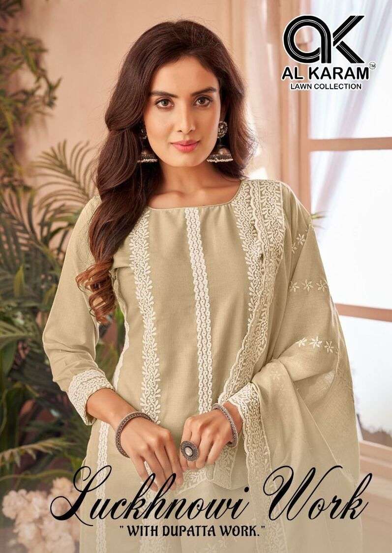 LUCKHNOWI WORK BY AL KARAM 1001 TO 1004 SERIES LAWN COTTON PRINTED DRESSES