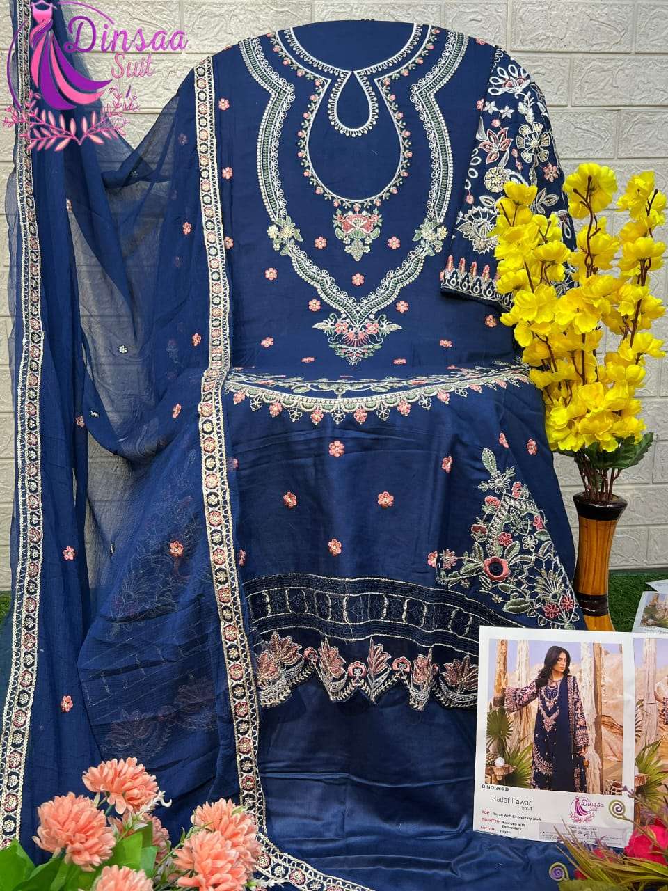 SADAF FAWAD VOL-1 BY DINSAA SUIT DESIGNER RAYON HEAVY SELF EMBROIDERY DRESSES