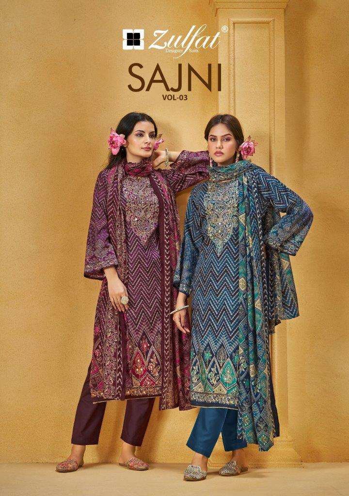 SAJNI VOL-03 BY ZULFAT 603-001 TO 603-006 SERIES DESIGNER JAAM COTTON PRINT DRESSES