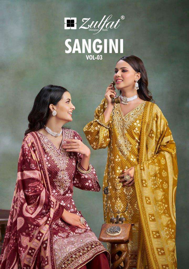 SANGINI VOL-03 BY ZULFAT 604-001 TO 604-006 SERIES DESIGNER COTTON PRINT DRESSES