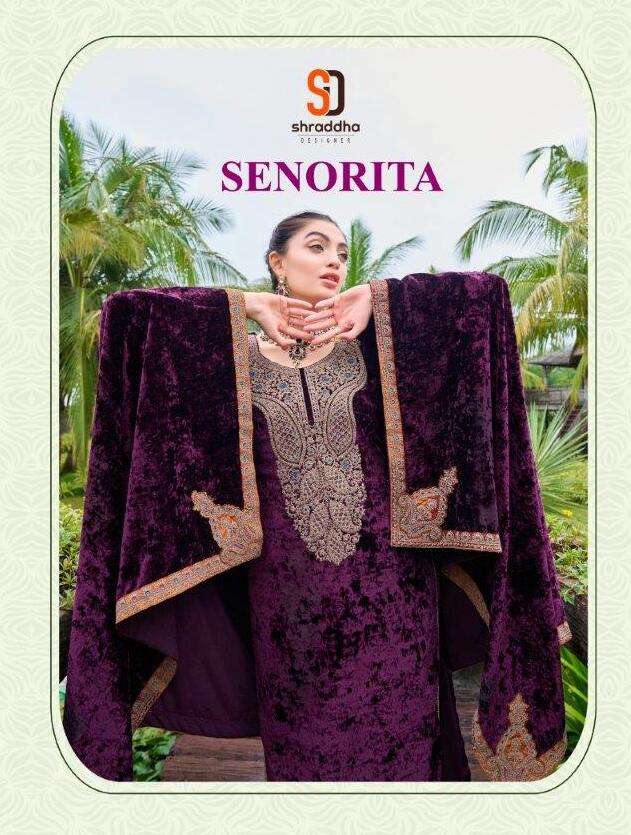 SENORITA VOL-01 BY SHRADDHA DESIGNER 1001 TO 1004 SERIES VELVET EMBROIDERY DRESSES