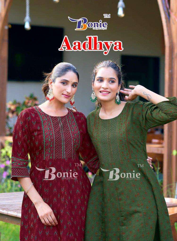 AADHYA VOL-01 BY BONIE 1001 TO 1008 SERIES VERTIGAN FANCY WORK KURTIS