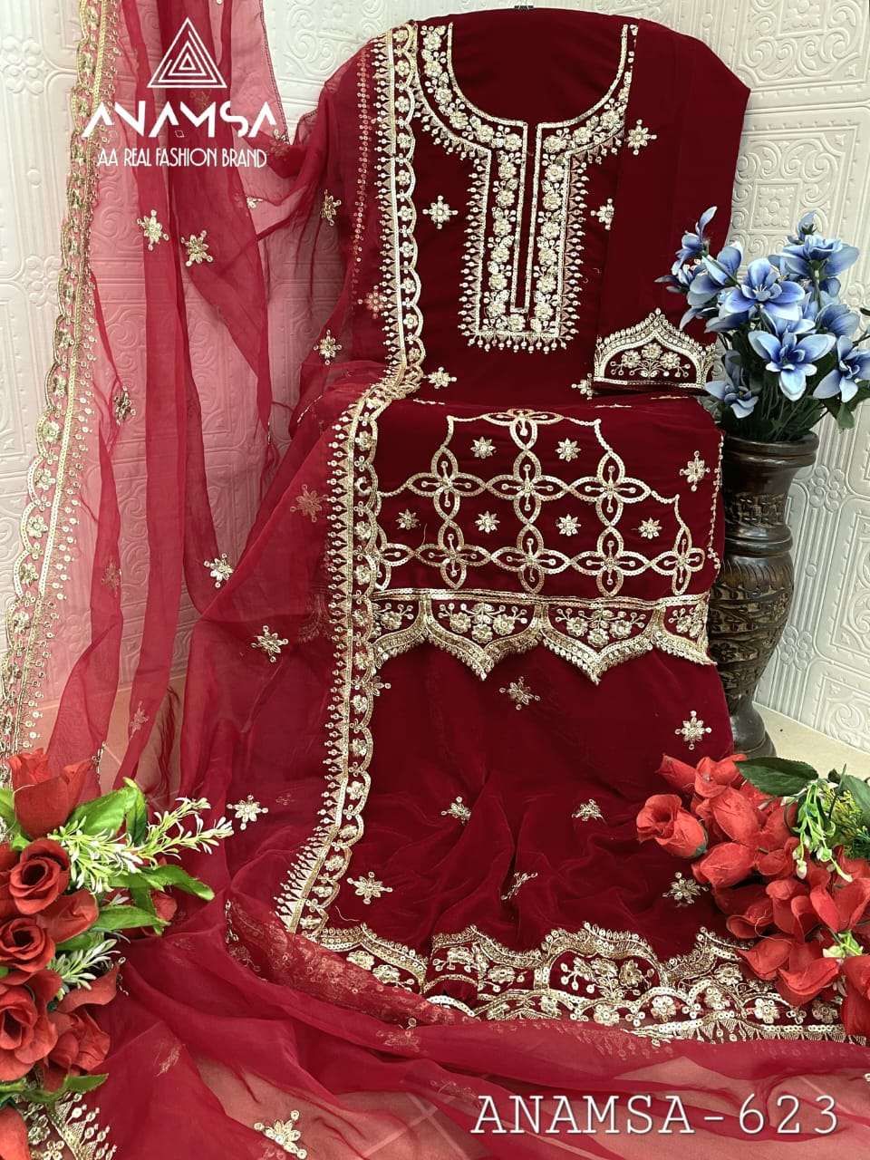 ANAMSA 623 BY ANAMSA DESIGNER PURE HEAVY 9000 VELVET WORK DRESS