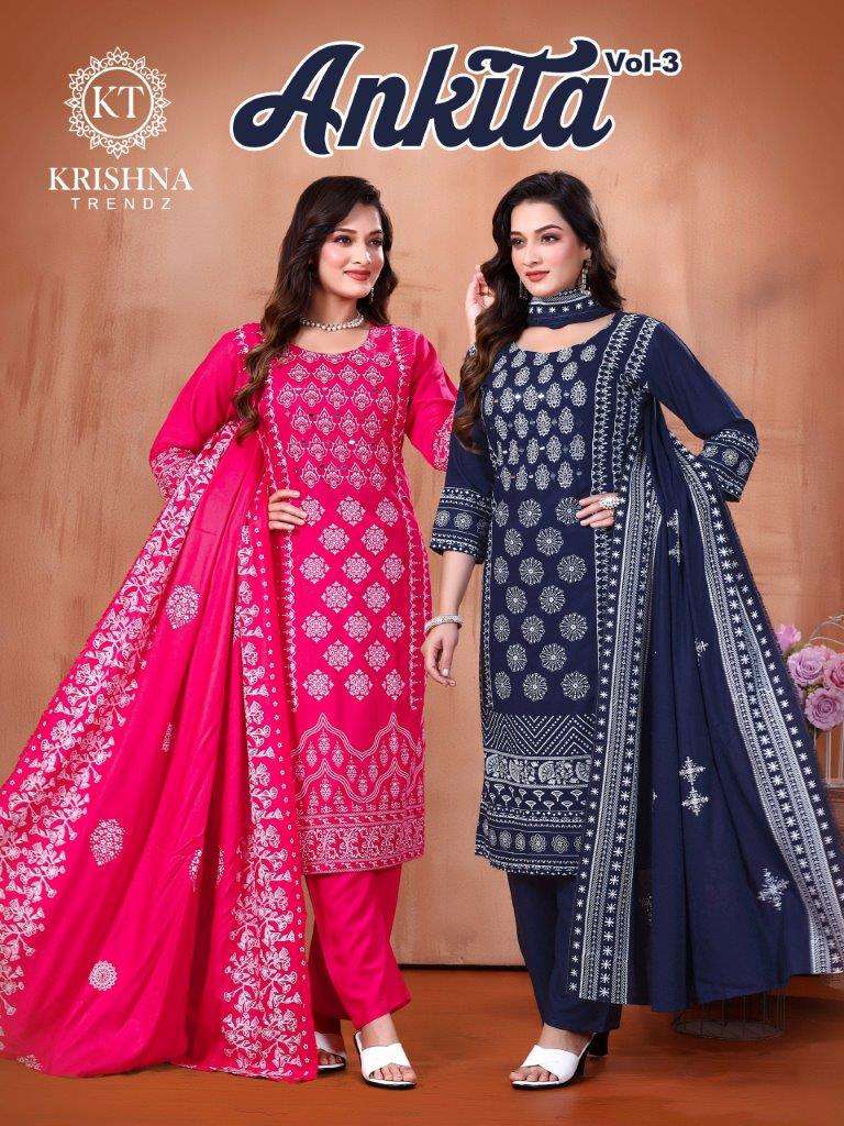 ANKITA VOL-03 BY KRISHNA TRENDZ DESIGNER FANCY 14KG RAYON PRINTED DRESSES