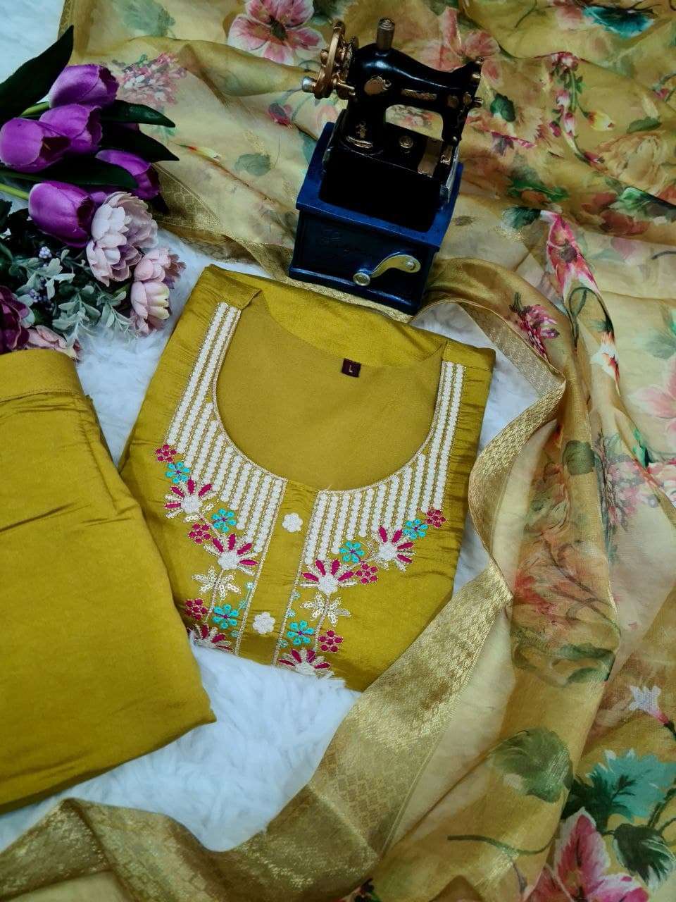 APOORVA BY ASLIWHOLESALE DESIGNER PURE VISCOSE CHANDERI EMBROIDERED DRESS-00264