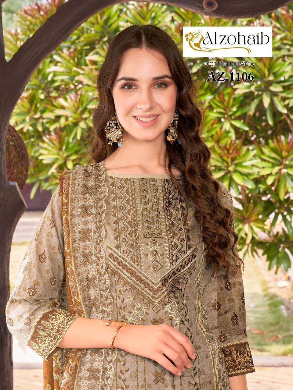 AZ-1106 NX BY ALZOHAIB HEAVY EMBROIDERED PURE COTTON PAKISTANI DRESSES