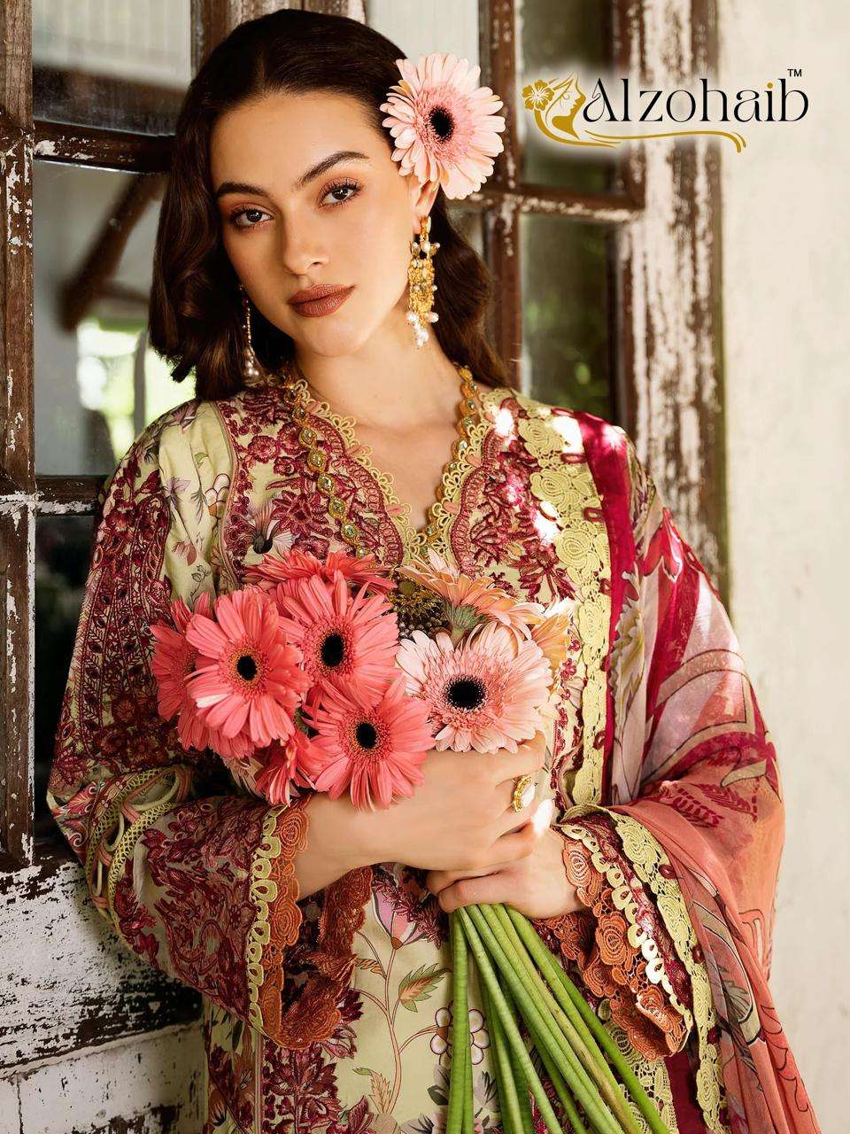 AZ-1133 SERIES BY ALZOHAIB HEAVY EMBROIDERED PURE COTTON PAKISTANI DRESSES