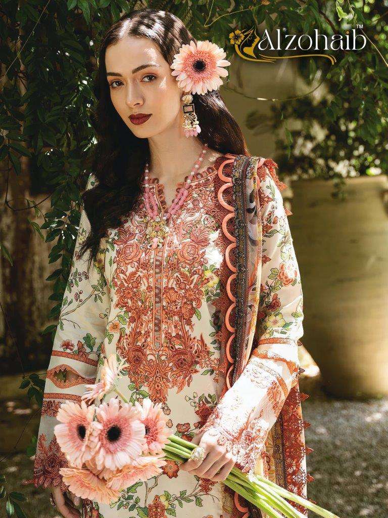 AZ-1135 SERIES BY ALZOHAIB HEAVY EMBROIDERED PURE COTTON PAKISTANI DRESSES